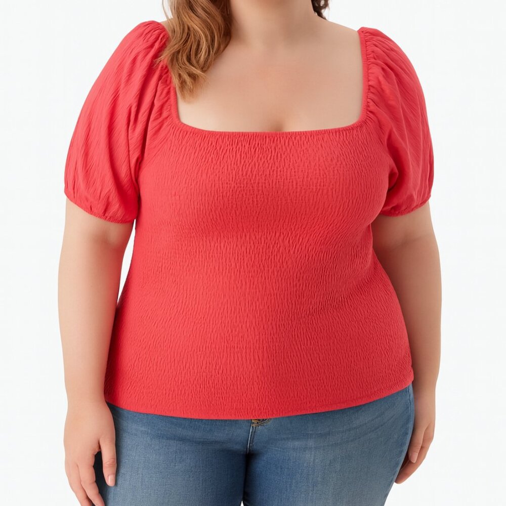 NWoT Jessica Simpson Smocked Coral Off the Shoulder Puff Sleeve Blouse, size 2XL